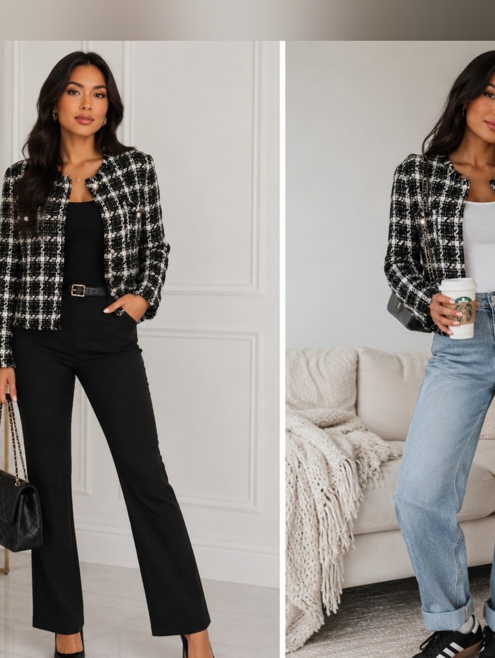 NEW Jealous Tomato Black & White Tweed Pearl-Button Blazer
